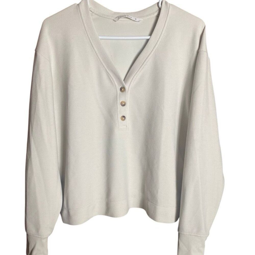 Free Fly Bamboo Waffle Henley Pullover Cream Women Long Sleeve Top M - Picture 1 of 5